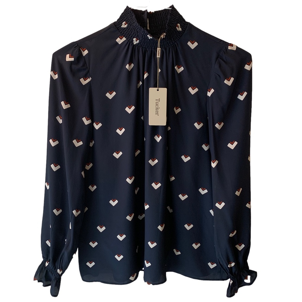 Tucker Stella Silk Top Navy Stitches in Crepe de Chine